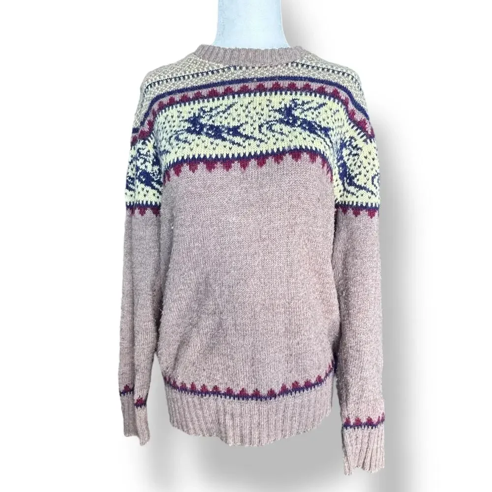 Vintage 90s Robert Bruce Fair Isle Reindeer Knit Sweater Nordic Ski Unisex Wool